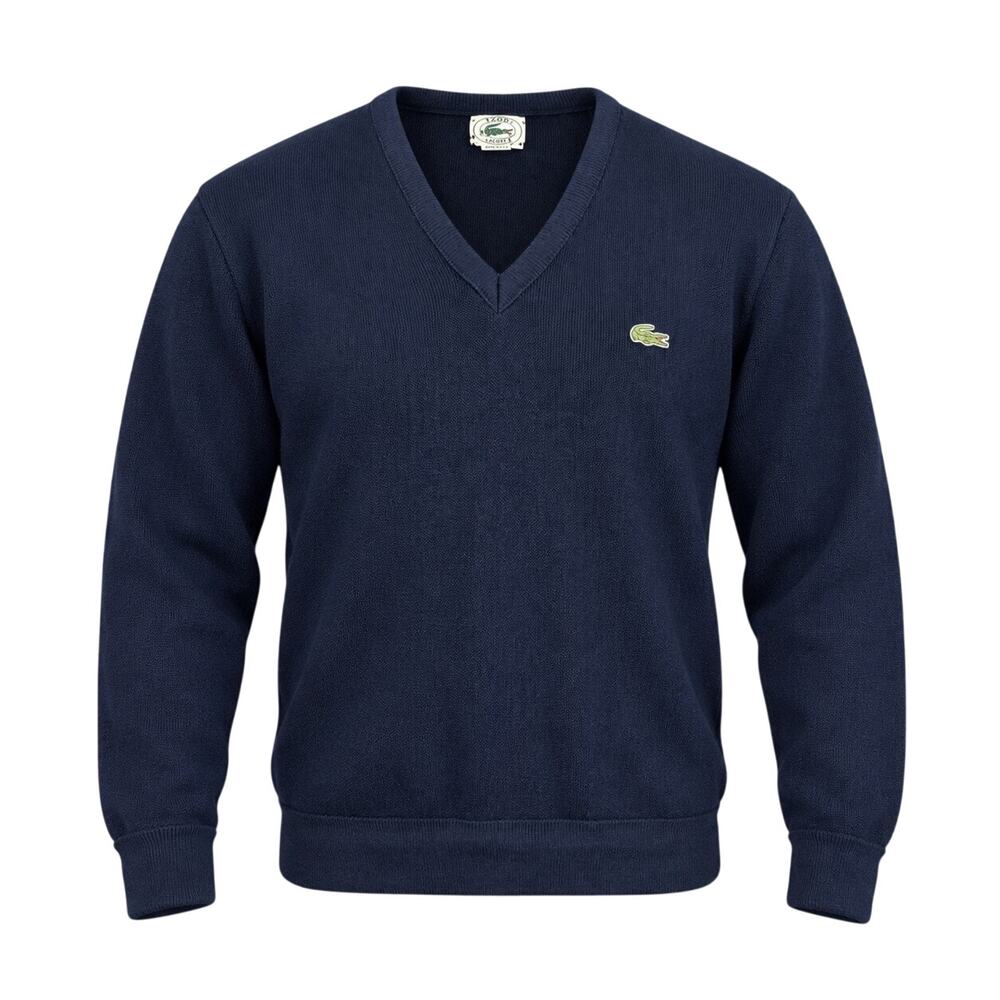 Vintage IZOD Lacoste Navy V-Neck Sweater S Orlon USA Preppy 70s 80s